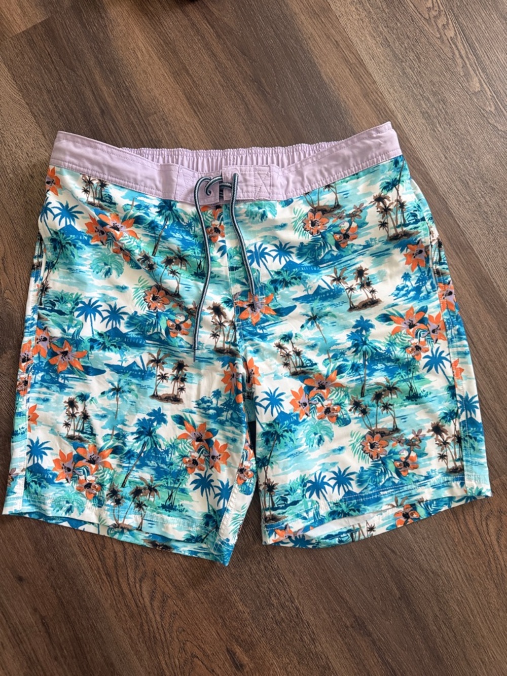 George Blue Tropical Print Swim Shorts with Orange Accents